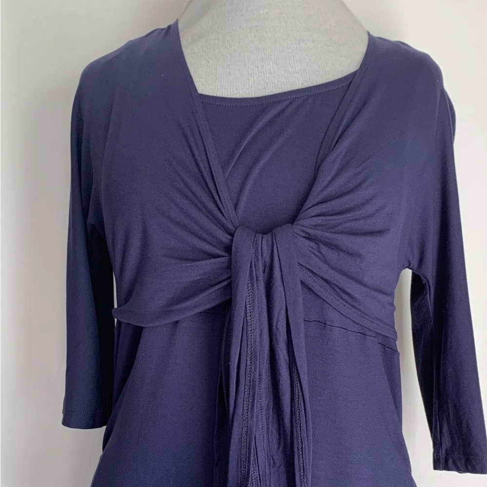 DOROTHY PERKINS Maternity Top Tie Front 3/4 Sleeves Navy Blue 2In1 UK Size 12 - Picture 4 of 11